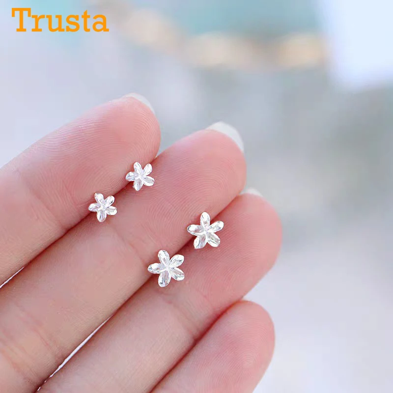 Trusta, 1 пара, Настоящее 925 пробы, серебряные ювелирные изделия для женщин, модные милые миниатюрные серьги-гвоздики в виде цветка, подарок для девушек-подростков DS197
