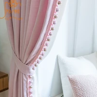 nordic romantic pink girl princess wind cotton linen lace stitching curtains for living room bedroom bay window finished