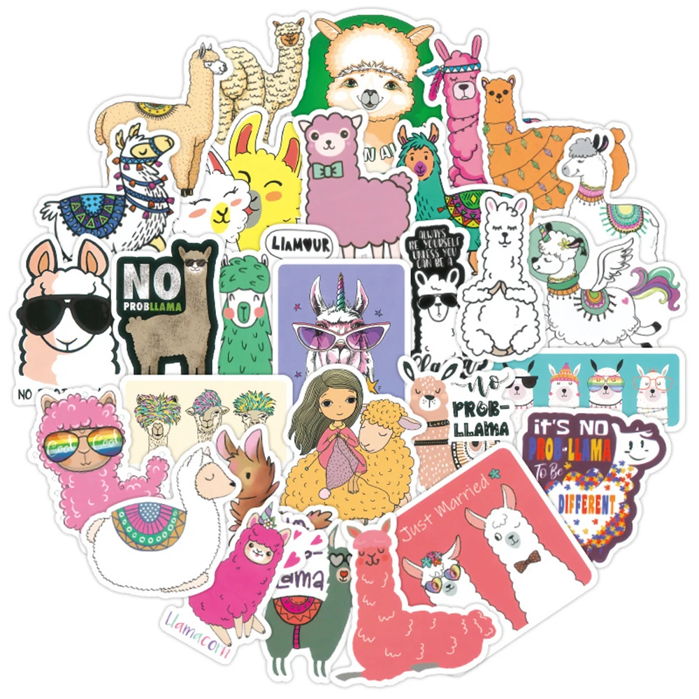 

100pcs Cute Alpaca Cartoon Animal Graffiti Scrapbook Stickers for Bike Laptop Motorcycle Helmet Car DIY Waterproof Sticker