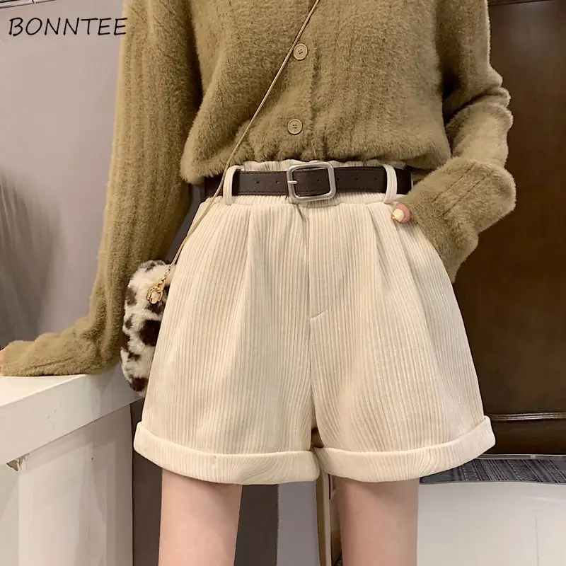 Pantalones cortos de cintura alta para mujer, pana lisa de albaricoque, diseño Simple, estilo coreano, elegante y suave, prendas de vestir exteriores para primavera