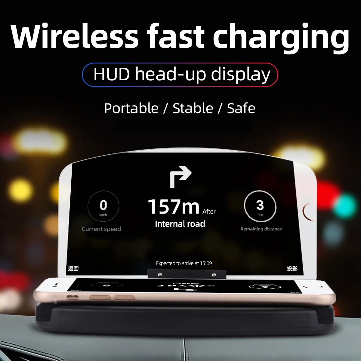 

ANMONE Mobile Phone Holder Mobile Phone Stand Hud Car Navigation Projector Head-Up Display Qi Wireless Charger Car Bracket