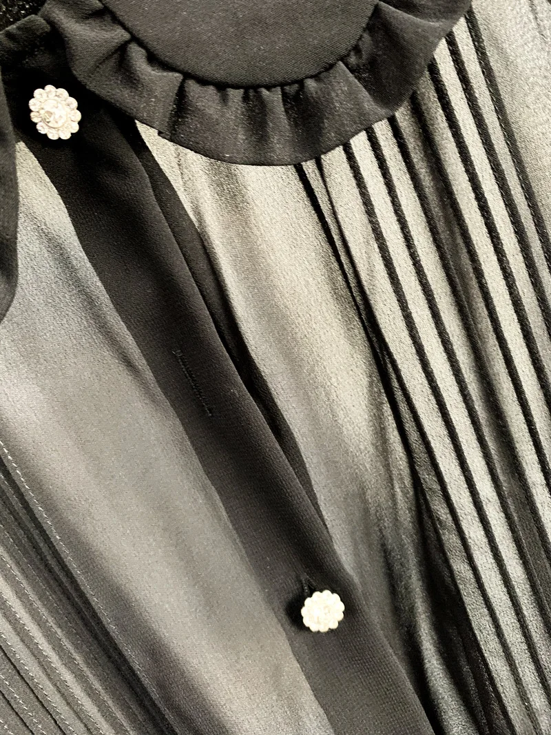 

Women Dress Lace Lapel Mesh Striped Short Sleeve Dress