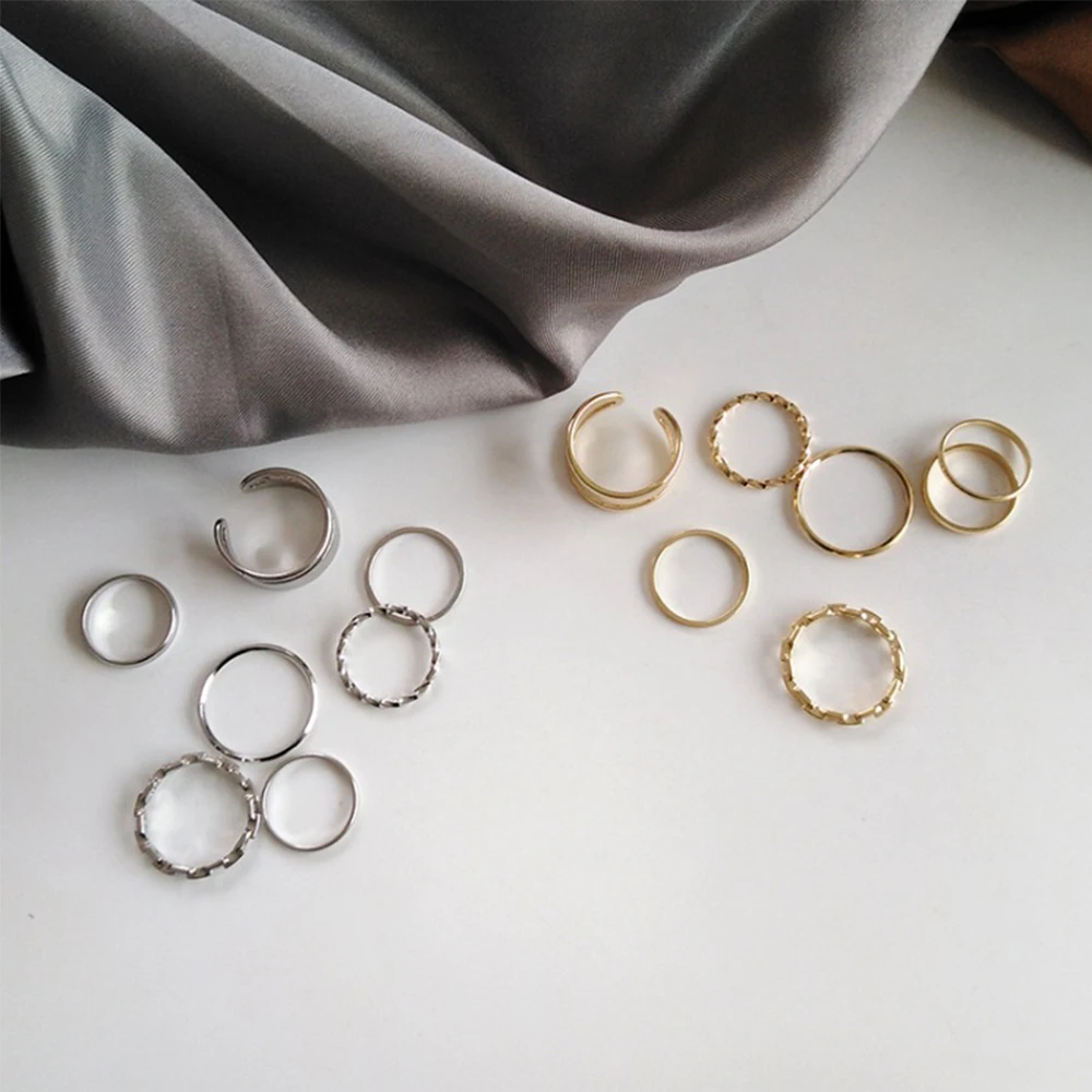 

Fashion Punk Ring Set Geometric Twist Minimalist Jewelry Metal Circular Golden Ring For Women Street Dance Accessories