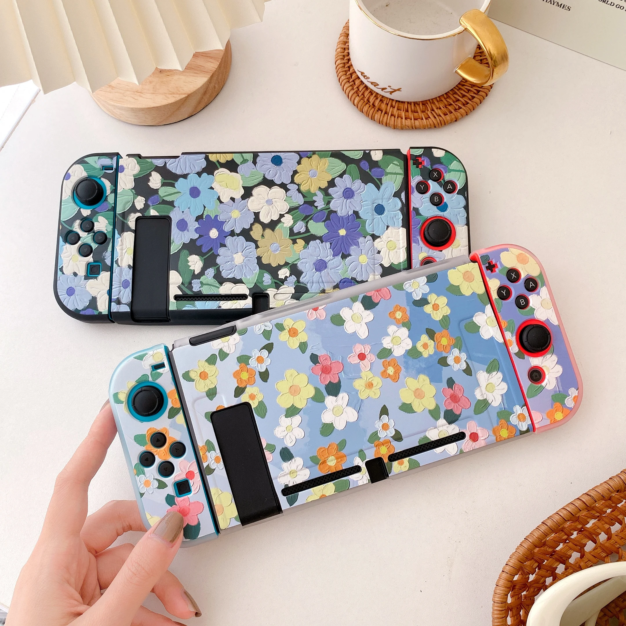 

Detachable Oil painting Cartoon flowers Protector Case For Nintendo Switch Cases Back Cover Soft Shell Coque Ultra Thin Bag