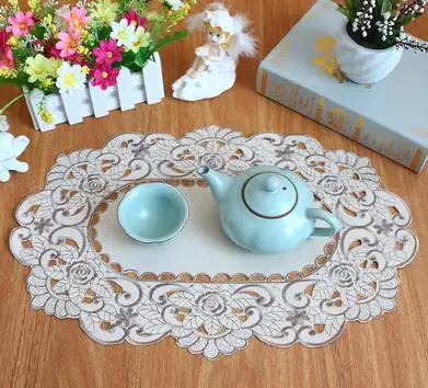 

HOT oval lace embroidery table place mat pad cloth cup dish tea coaster Christmas placemat drink mug doily kitchen wedding decor