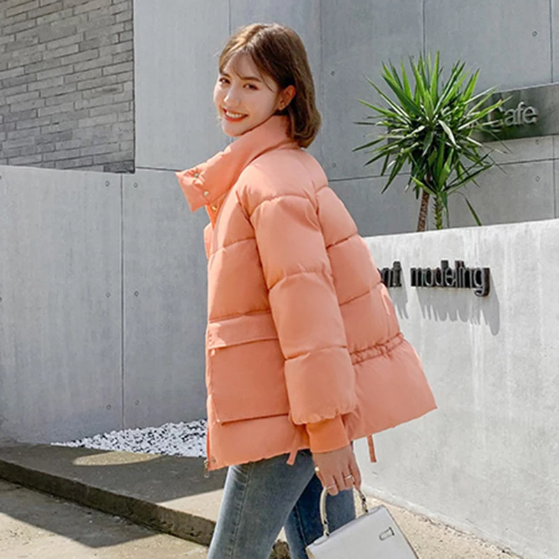 

new winter short jacket women casual stand collar warm thick coat female loose korean parkas ladies outwear