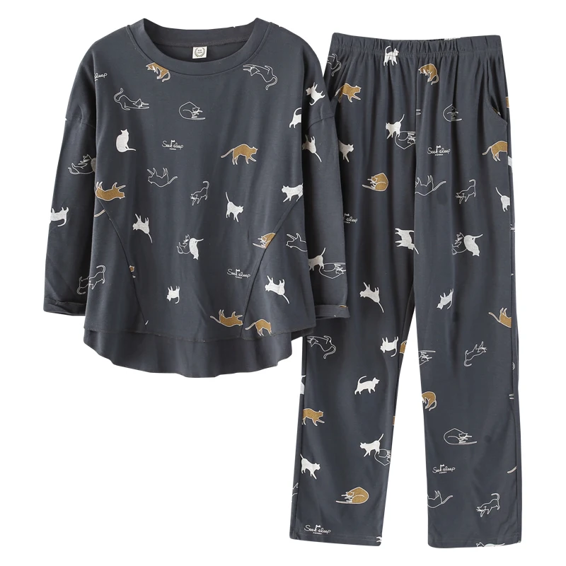 

New Spring Autumn Pajamas Sets Long Sleeve Pyjamas Women Cartoon Cat Pajamas For Women 2pcs/set Pijama Mujer Casual Pijama Femme