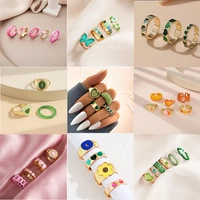 fashion multicolor metal rhinestone rings set for women butterfly tai chi heart trend girl jewelry party birthday rings
