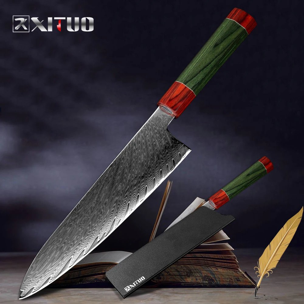 

XITUO Damascus Chef Knife Color Octagon Handle Professional Japan Vg10 Damascus Steel Kitchen Slice Cut Meat Cleaver Fish Knife