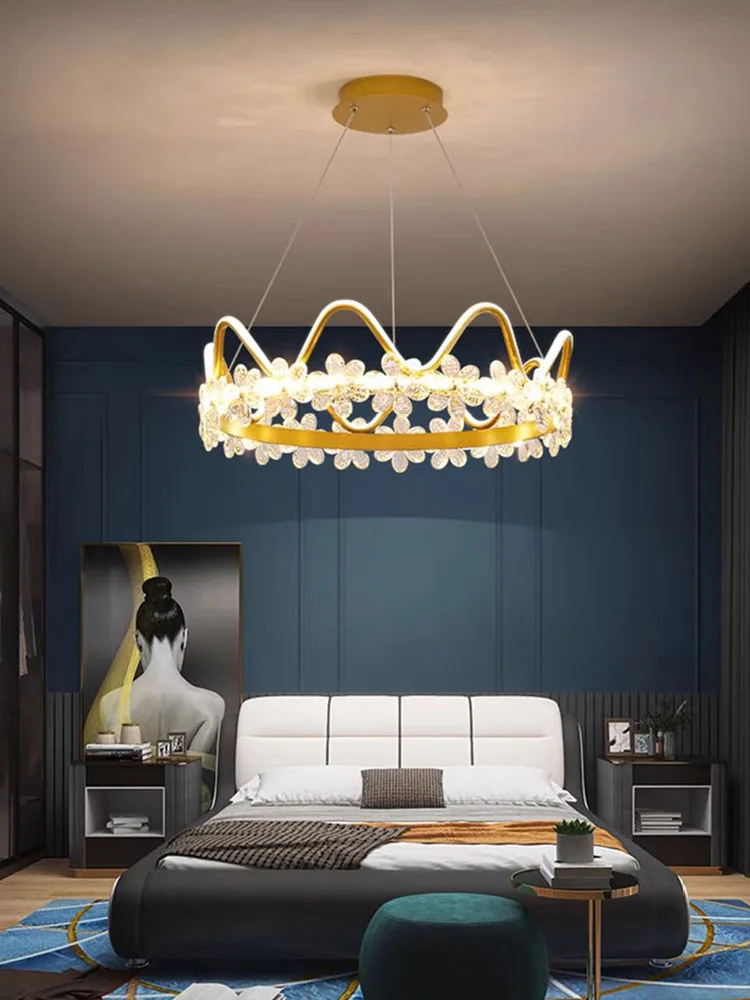 

Crown Pendant Light Modern Luxury Crystal Chandelier Golden Pink Round Children's Living room Bedroom Dining room Hanging Lamp