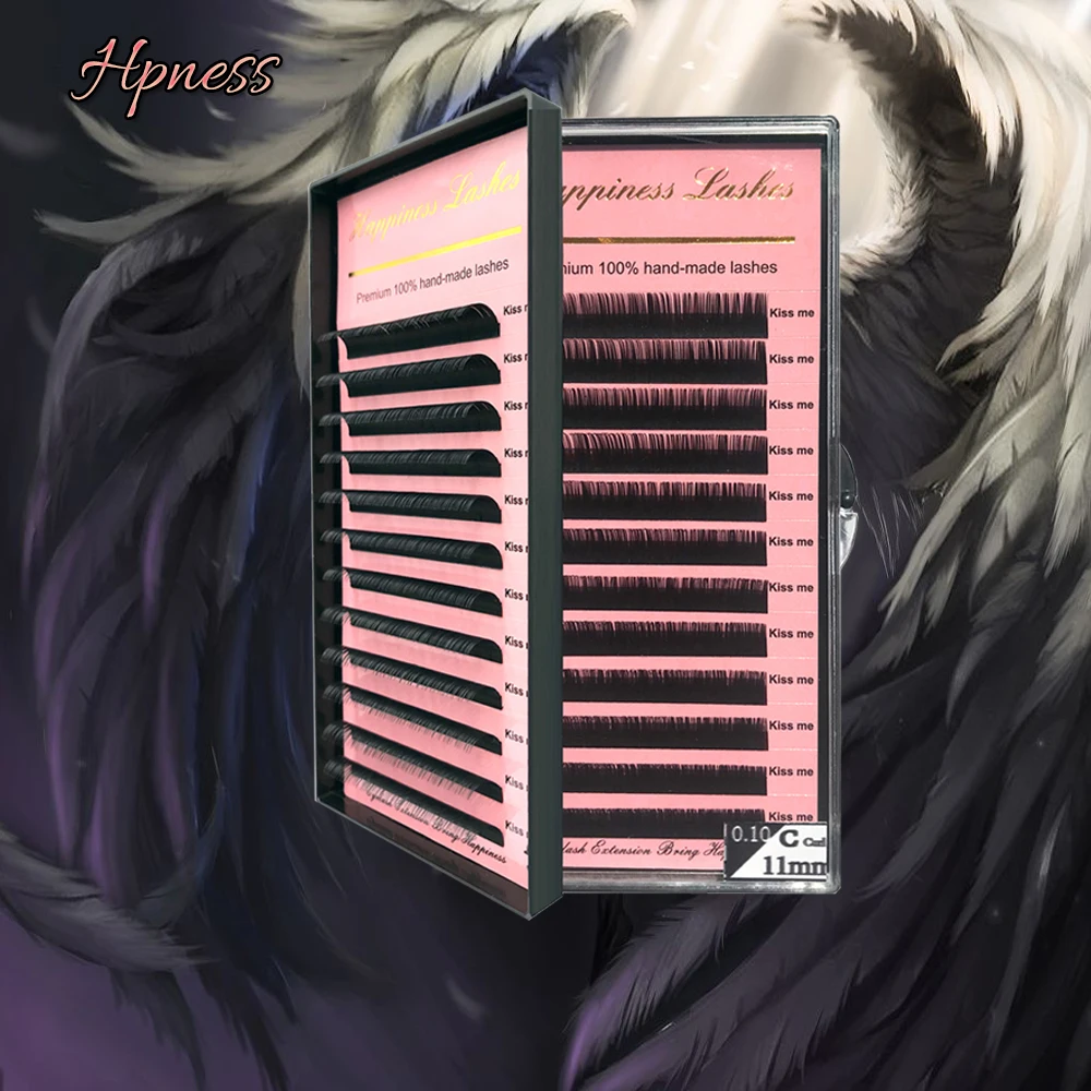 

All Sizes Soft Natural Long Mink False Eyelash Extensions Black Material BCDD+ Curls 1 Tray/Lot