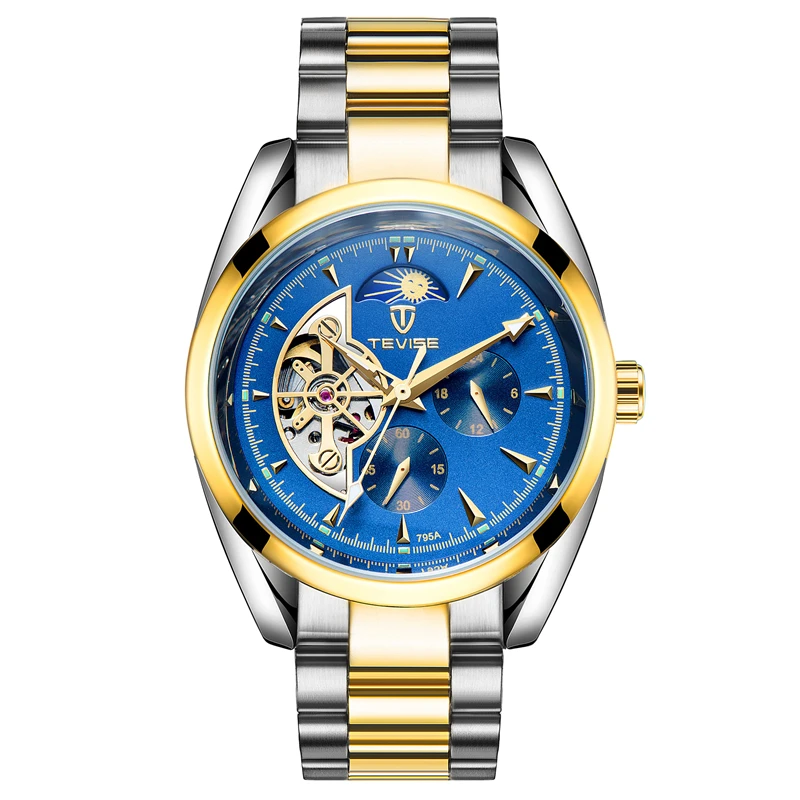 TEVISE мужские часы Tourbillon Moon Phase Роскошные бизнес нержавеющая сталь Лидирующий бренд механические наручные часы автоматические часы relojes