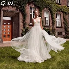 Женское свадебное платье с юбкой годе, кружевное платье со съемным шлейфом и открытой спиной, фатиновое платье невесты со шлейфом