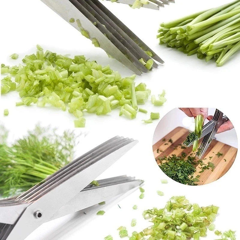 

Kitchen Scissors Scallion Herb Laver Spices Cooking Tool Cut Kitchen Accessory with Cleaning Brush Chopped Kitchen Tool
