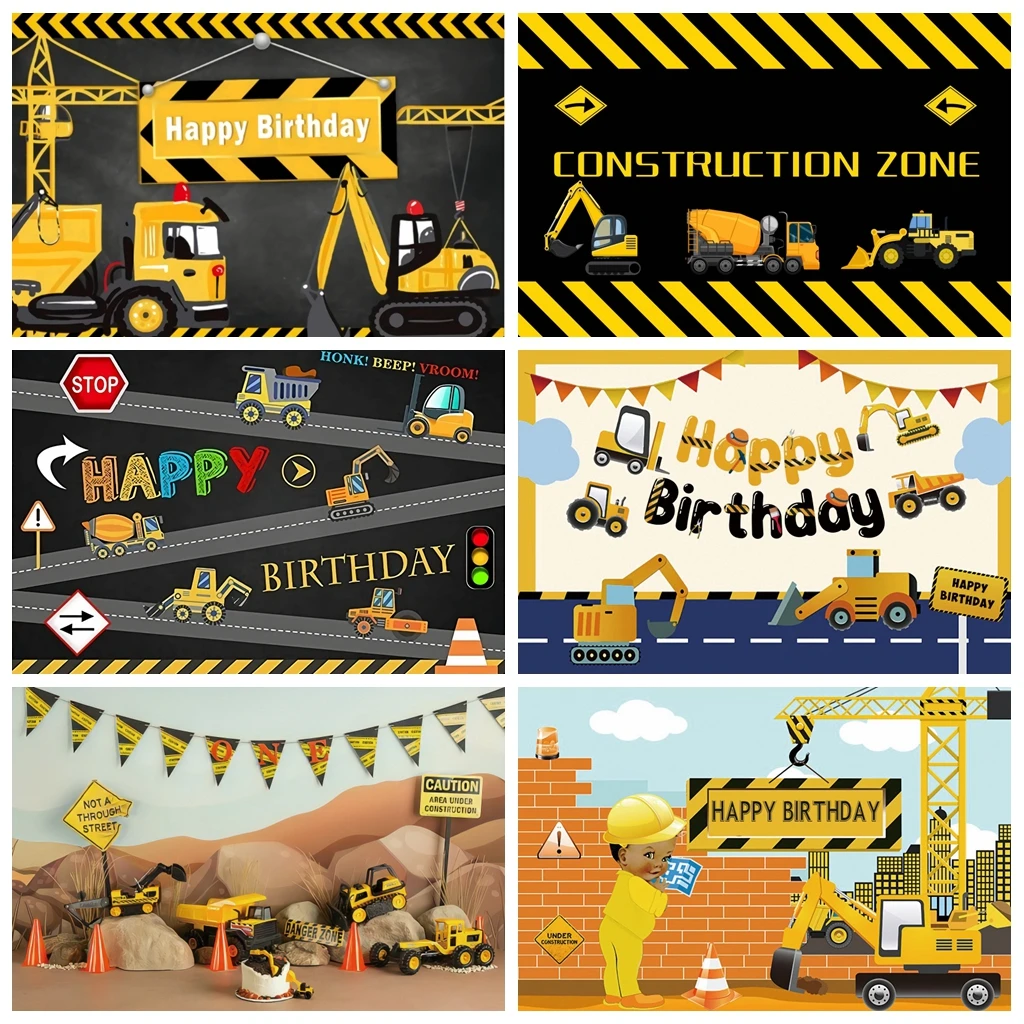 

Laeacco Birthday Photophone Traffic Construction Zone Truck Excavator Photography Backdrops Photo Backgrounds Baby Photozone