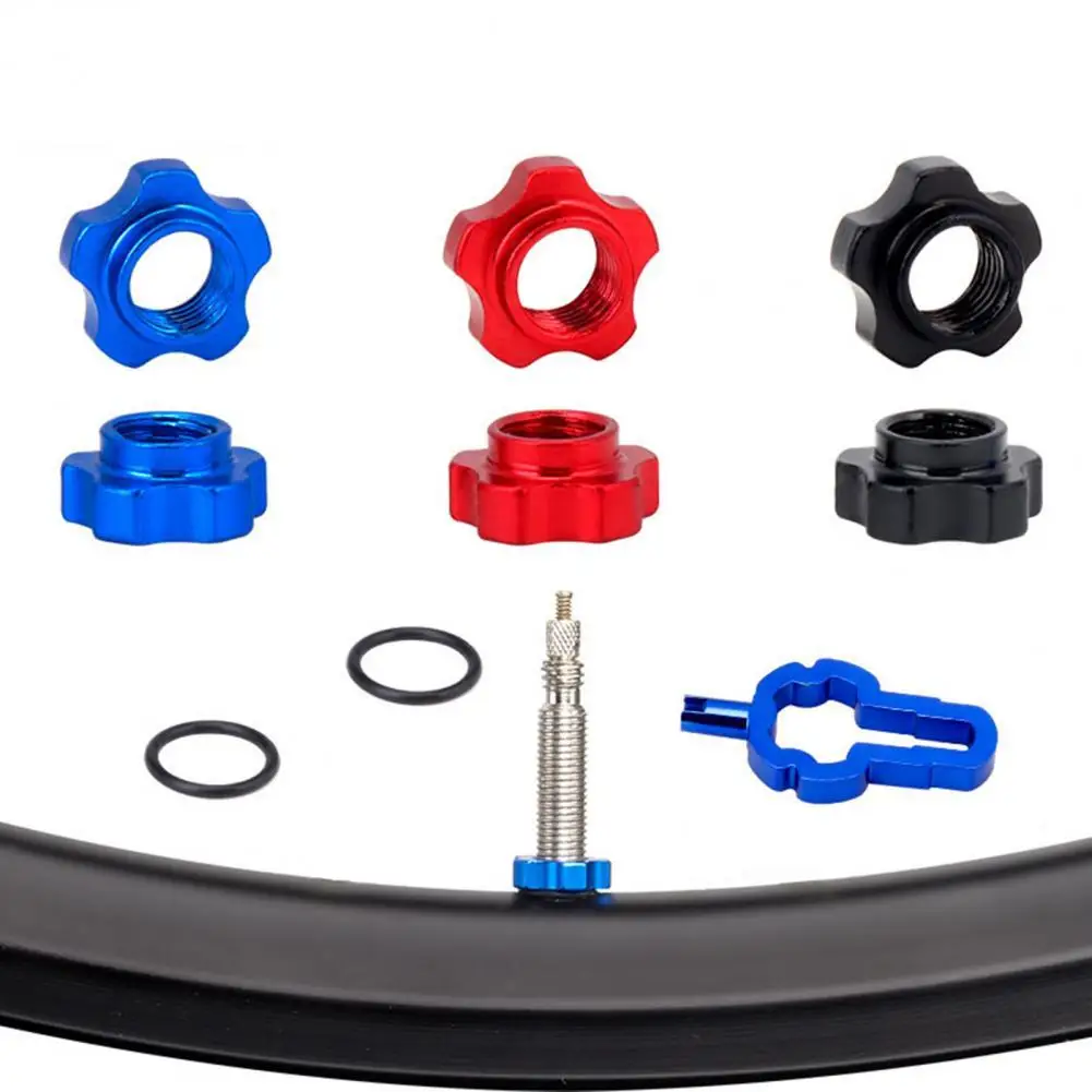 

Bicycle Tubeless Valve Rim Conversion Nut Set Adapter CNC Craftsmanship with Installation Wrench for MTB Bike Cycling