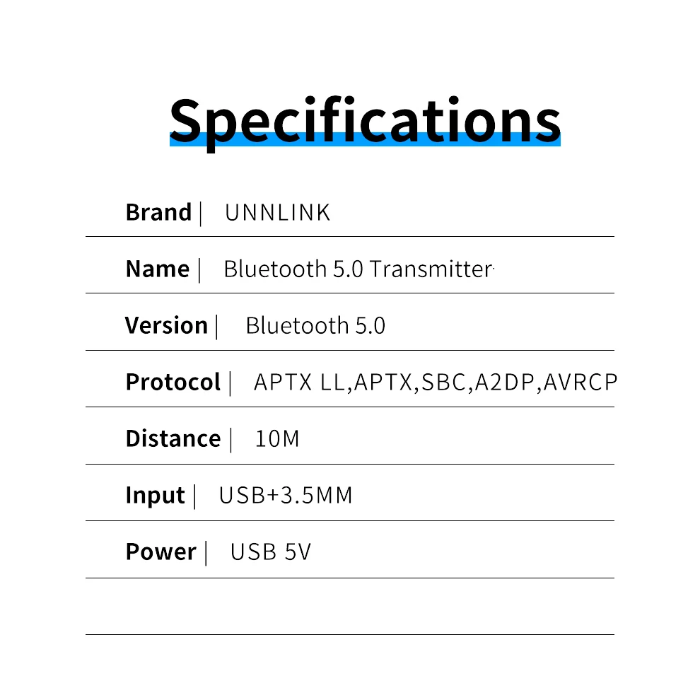Беспроводной трансмиттер Unnlink Bluetooth 5 0 аудио 1X2 3 мм AUX передача на 2 BT приемника