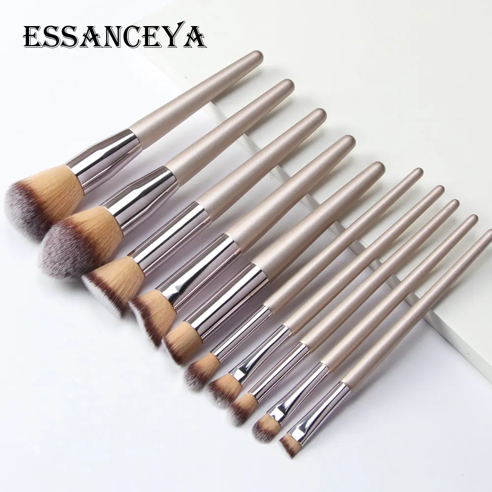 Essanceya 10 шт. светло-коричневый набор кистей для макияжа пудра для бровей, теней кисть для румян кисть для растушевки макияжа кисть, косметические инструменты набор для макияжа бровей, Наборы