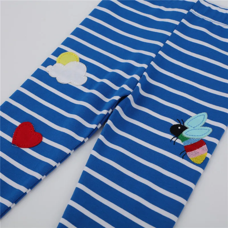 

Jumping Meters Fashion Girls Skinny Pants Hot Selling Leggings Kids Blue Stripe Bee Flowers Embroidered Girls Skinny Pants