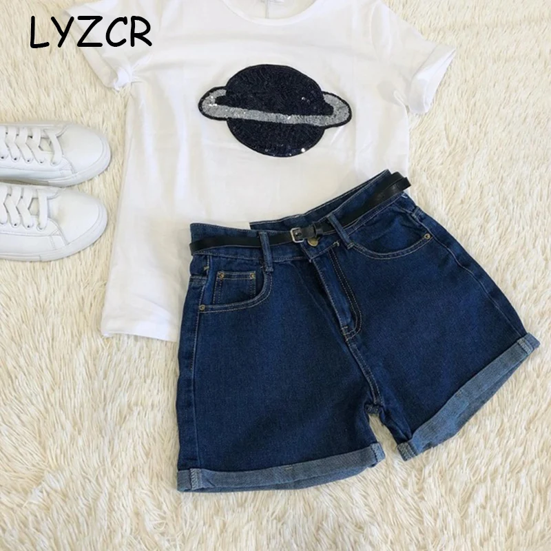 Повседневные Широкие джинсовые шорты для женщин летние свободные классические с