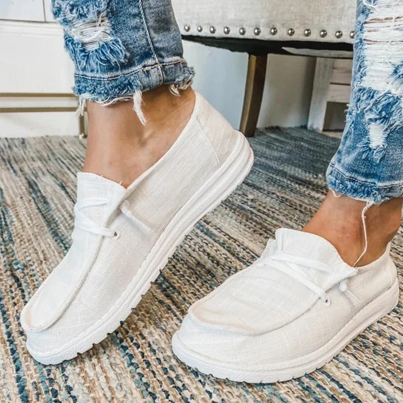 Women Casual Shoes Lace Up Canvas Loafers Summer Soft Breathable Student Girl Lightweight Ladies Sneakers Plus Size | Обувь