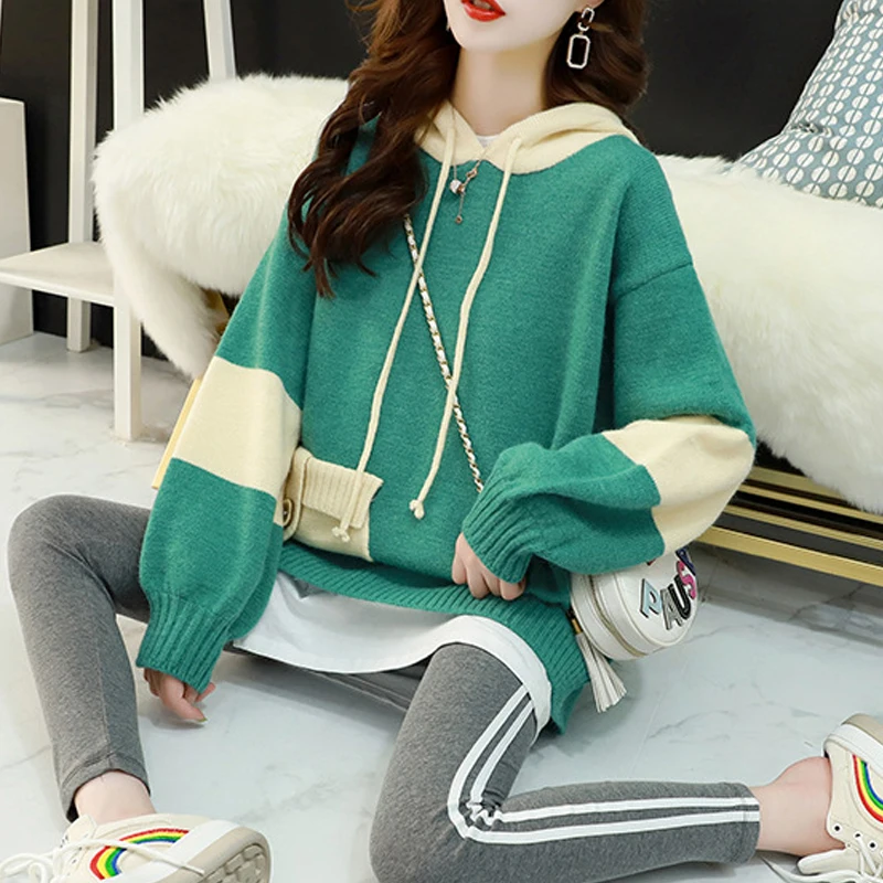 Женский свитер с капюшоном и длинным рукавом Повседневный пуловер свободного