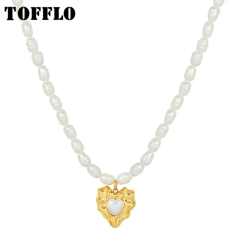 TOFFLO ювелирные изделия из нержавеющей стали ЛЮБОВЬ жемчуг инкрустированный кулон ожерелье женское элегантное Feshwater жемчужная цепочка до ключиц BSP155