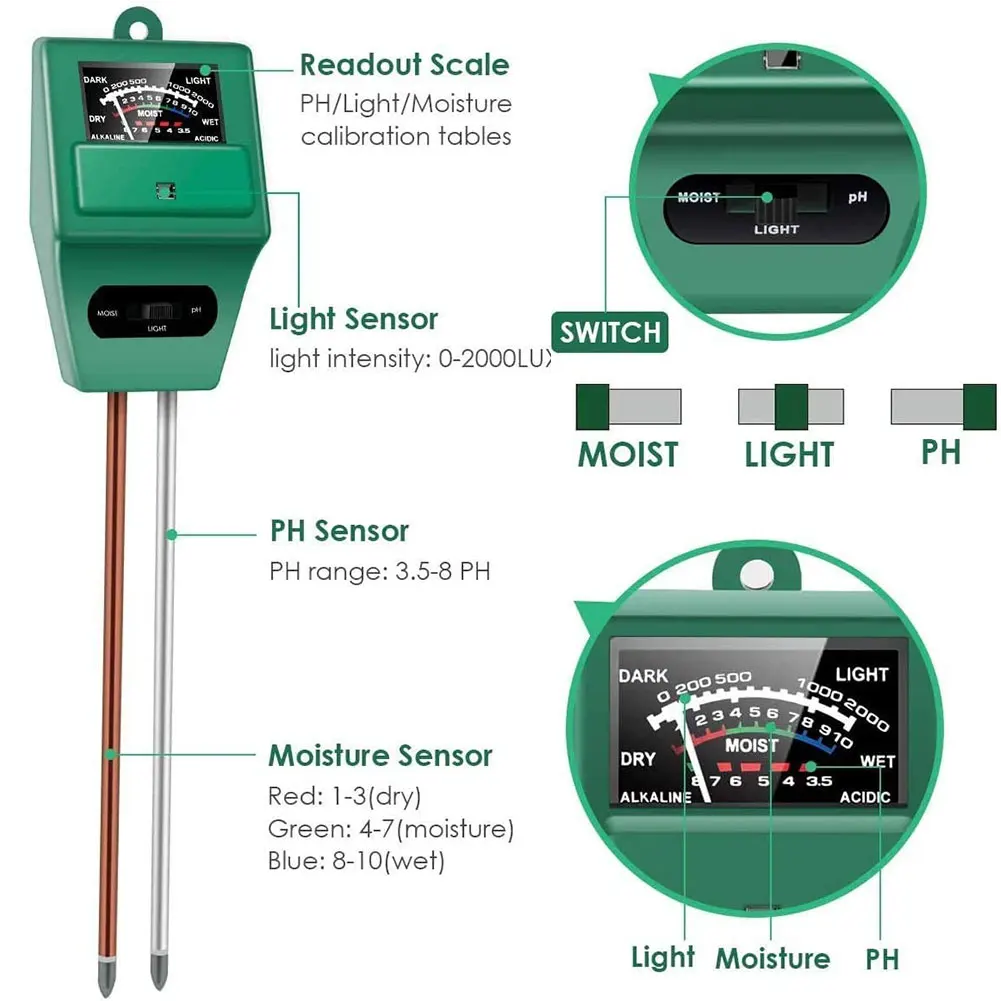 3 в 1 прибор для измерения PH почвы и влажности растений|Измерители pH| |