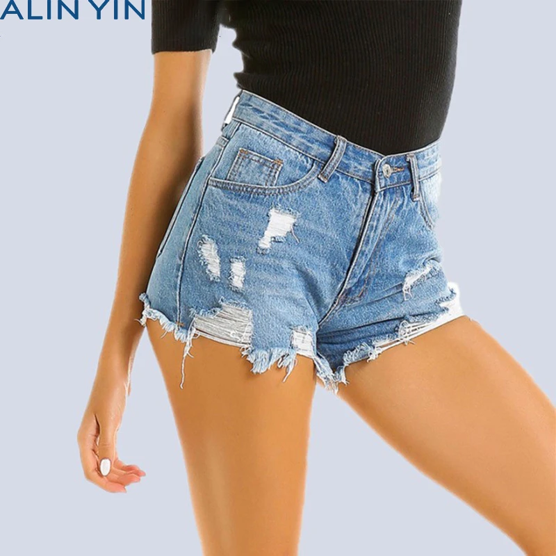 

2021 Spring New Style Ripped Women Denim Shorts Lady European And American Jeans Female Plus Size Shorts