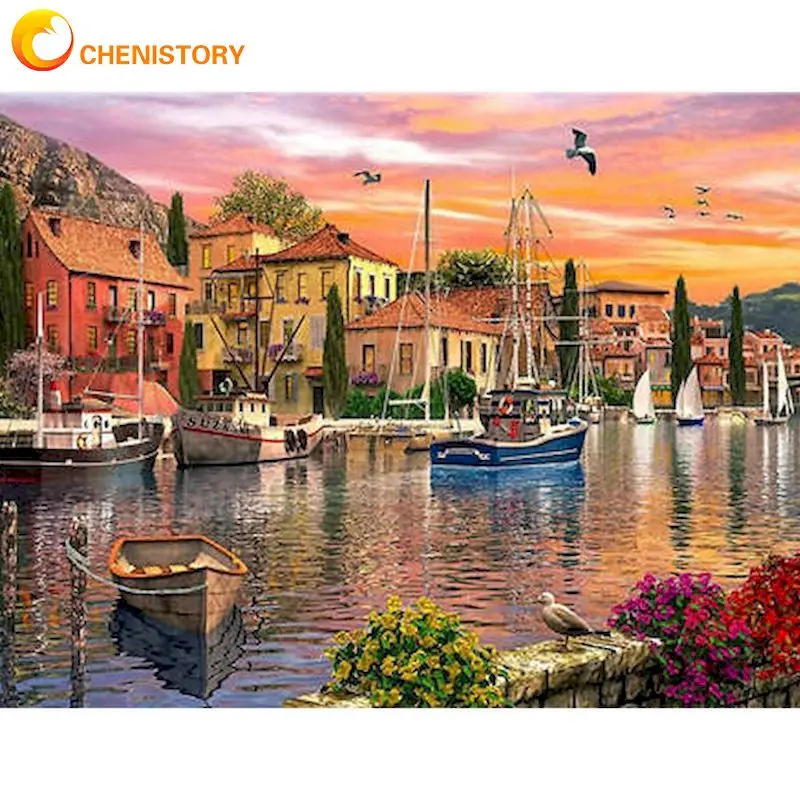 

CHENISTORY Beautiful Seaside Landscape Painting By Numbers For Adults Handmade Modern Home Decor Wall Artcraft Unique Diy Gift