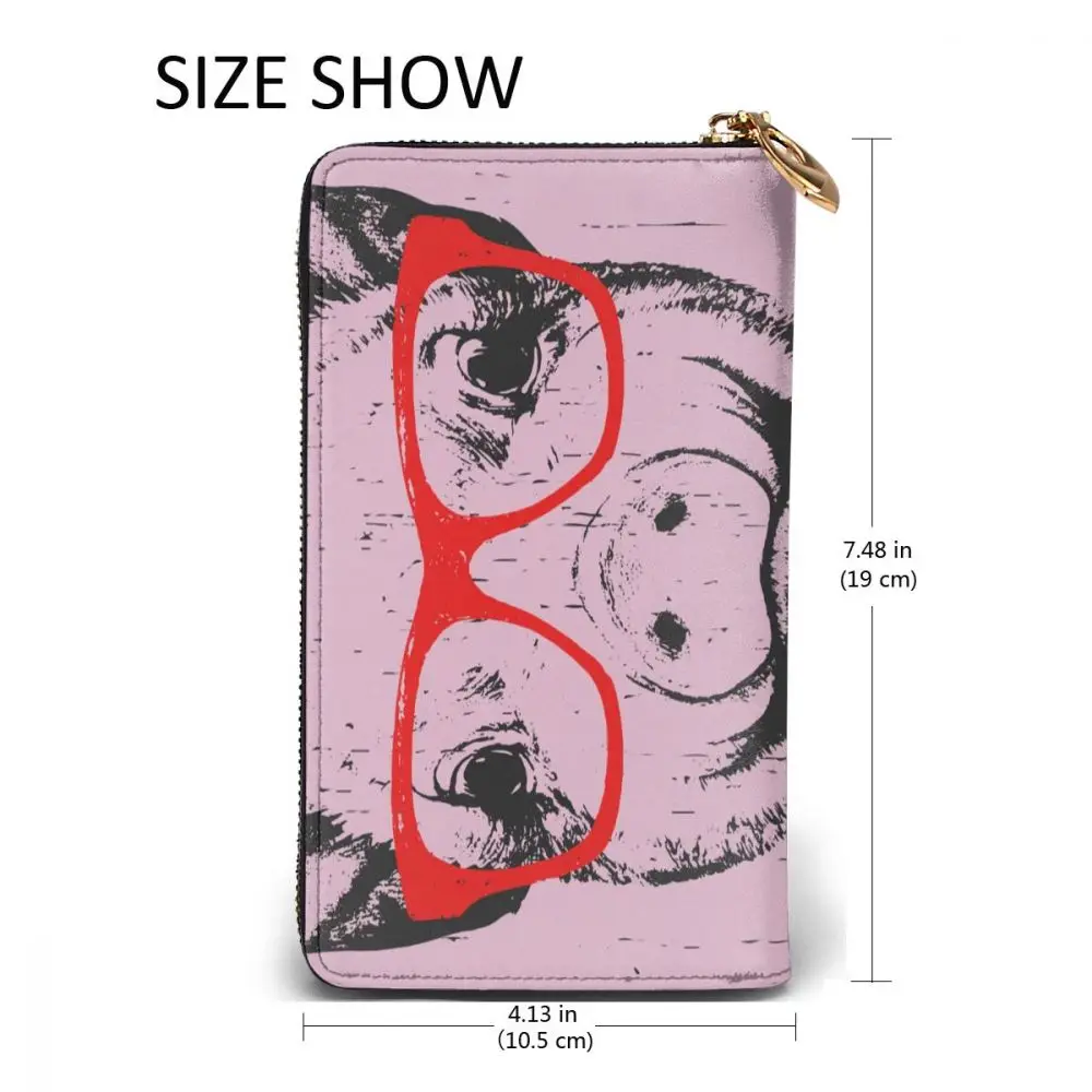 

Long Clutch Wallet Pig With Red Glasses Large Capacity Leather Purse Zipper Pocket Card Holder for Woman Man