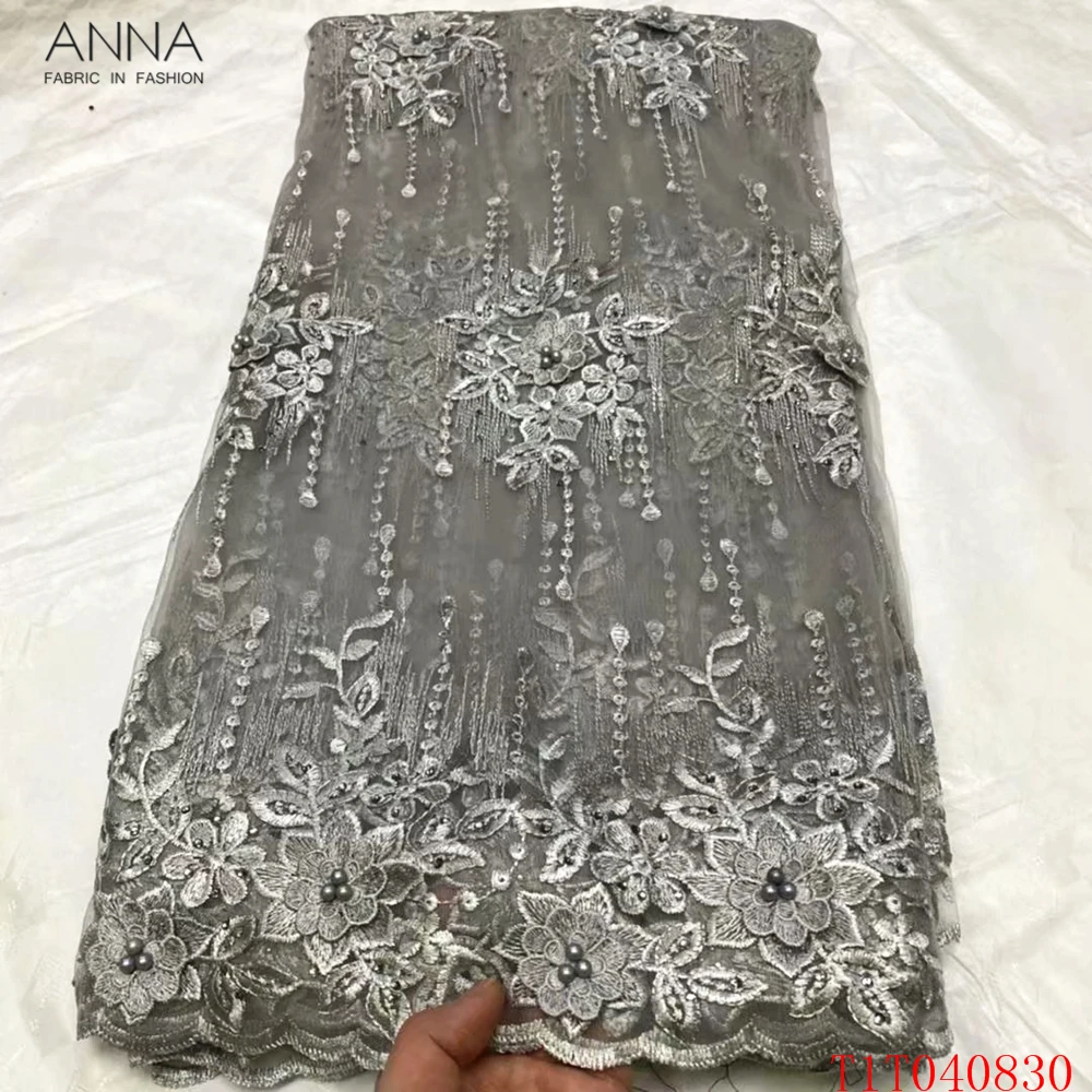

Anna 3d applique french lace fabric embroidery african tulle mesh with beads and stones latest nigerian fabrics for sewing dress