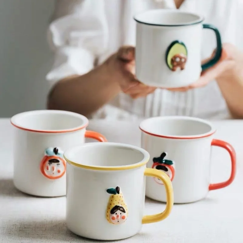 

Cute Cup кружка tazas de café Instagram Style Cartoon Fruit Simple Personality Hand-painted Relief Mug Creative Mugs Coffee Cups