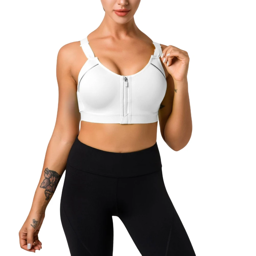 

Sports Bras Cross Hollow Out Back Padded Bra Front Zipper Underwear Wire Free Fitness Gym Active Running Bra