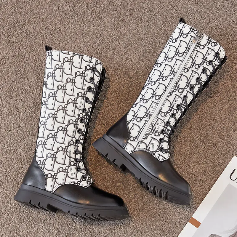 Girls' Shoes Children's Martin Boots The New 2021 Winter High and Long Princess Fall with Fleece Medium | Детская одежда и