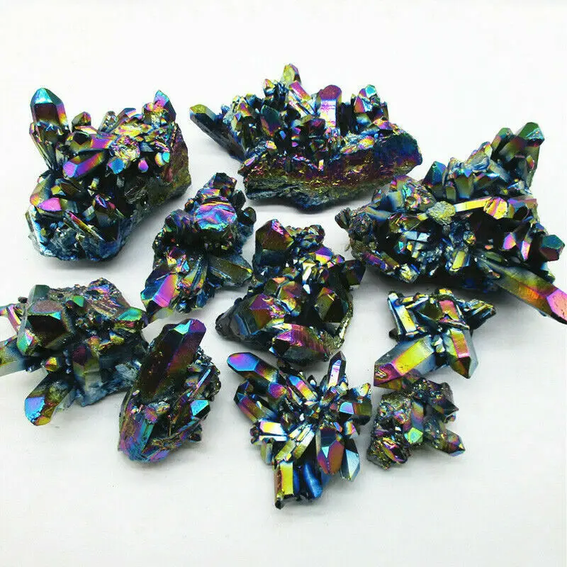 50-70g AAA Natural Aura Rainbow Titanium Quartz Crystal Cluster VUG Healing Stone |