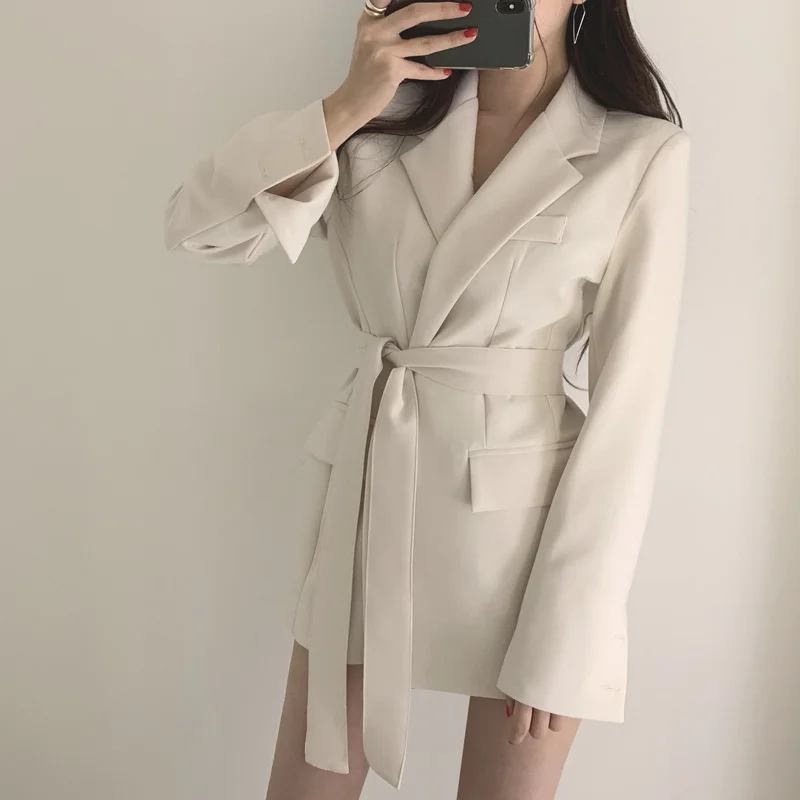 Новый осенне-зимний женский Блейзер офисный Женский на шнуровке с зубчатым