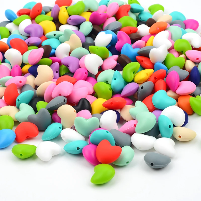 LOFCA-Cuentas de silicona sueltas en forma de coraz&oacute;n para dentici&oacute;n, collar con colgante, cuentas para mordedor de beb&eacute;, seguro, BPA, DIY, 50 Uds.-5