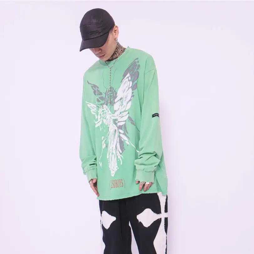 

Cartoon print long sleeve T-shirts Men vintage Hip Hop t shirt oversized Streetwear Harajuku pullover Tops w1760