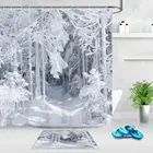 Ледяной Снежный лес морозное дерево зимний пейзаж Ванная комната Водонепроницаемая занавеска для ванны Декор занавеска С 12 крючками и коврик для ванной