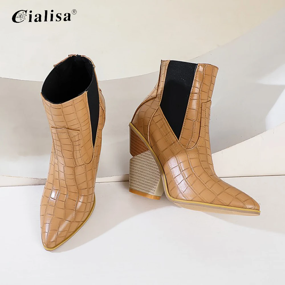 

Kanseet Ankle Boots For Women 2020 Pointed Toe Super High Heels Boots New Design Large Size 40-46 Wedge Heels Western Boot