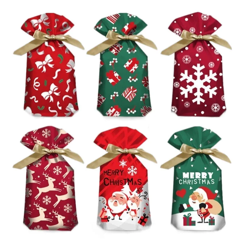 

50 шт. мешочек для сладостей, печенья, подарочная упаковка для детей в виде снежинки Санта-Клауса, праздничное новогоднее Рождественское укр...