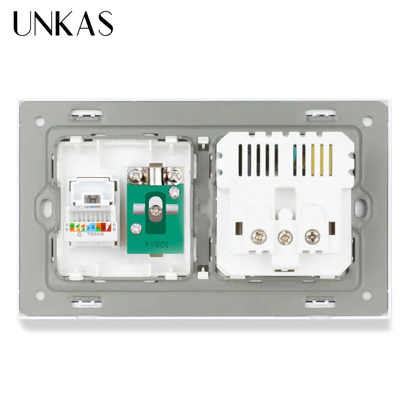 Электрическая розетка UNKAS пластиковая европейского стандарта с двумя USB-портами