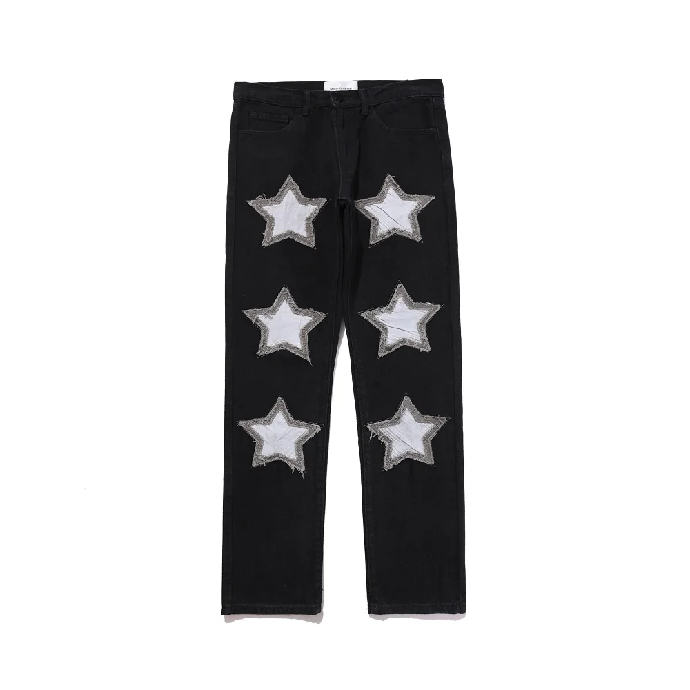 

UNCLEDONJM 2021 Star patchwork jeans Hip Hop cargo pants men jogger jeans for men biker jeans ME-Z71