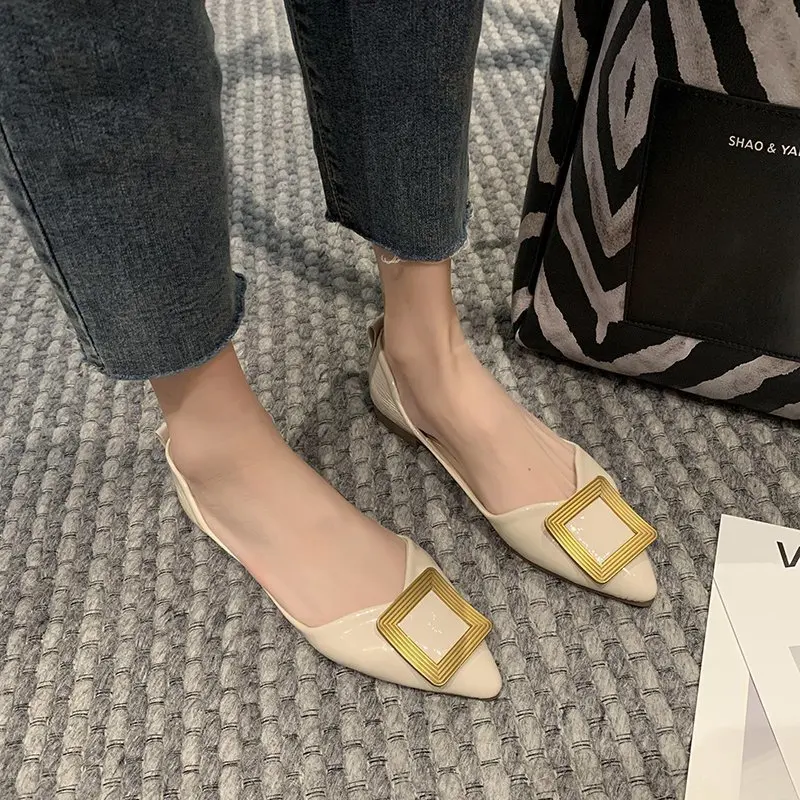 

Mature Women's Flat Shoes Solid Color All-match Vamp Metal Decoration Fashion Trend Sexy Studio Women's Single Shoes 2021