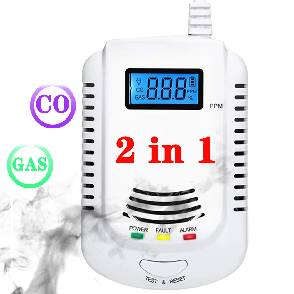 

EU Plug.Gas and Carbon Monoxide 2 in 1 Leak Detector Combustible Propane Butane Methane Natural Sensor Alarm System for Home