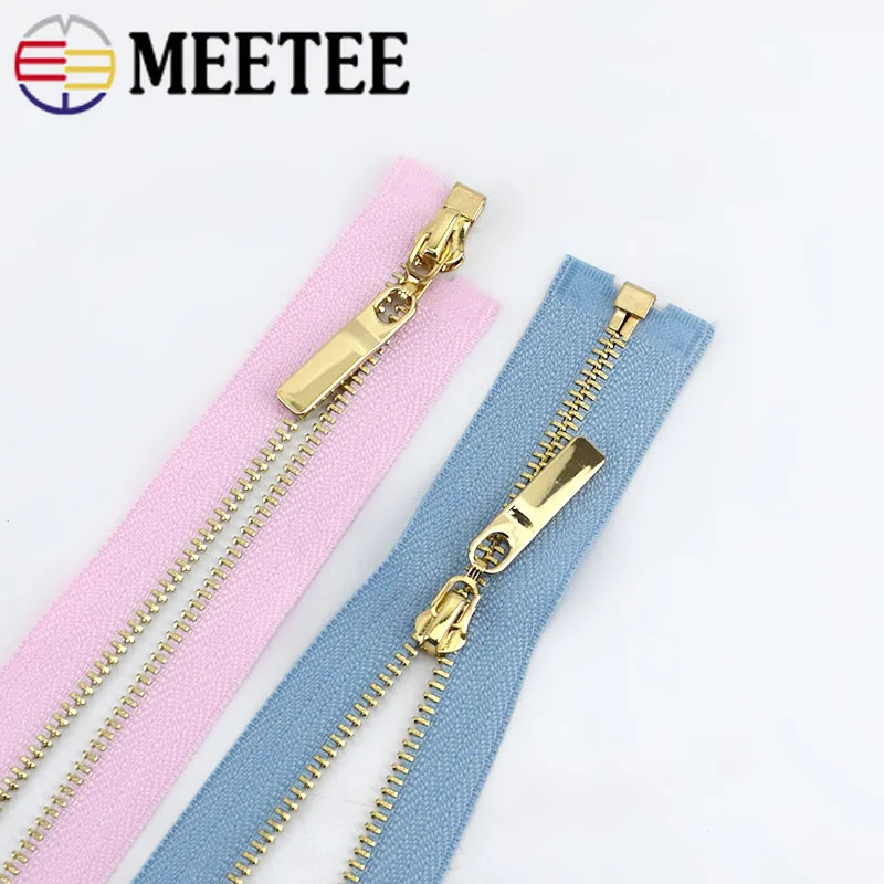 2/5 шт. Meetee 3 # Металлические молнии 40 70 см открытый конец золотые зубчики застежка