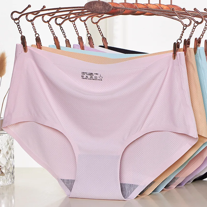 

Крутые дышащие сетчатые бесшовные однотонные женские трусики со средней талией из вискозы, Бесшовные женские трусики