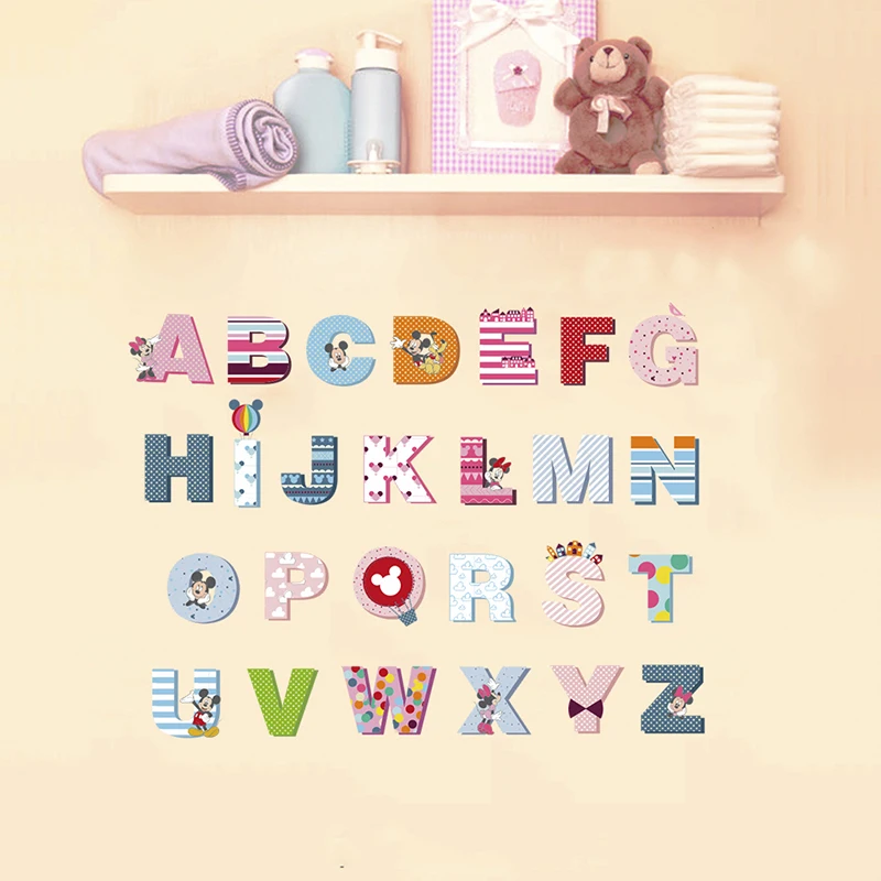 Дисней Микки Минни красочные 26 букв Алфавит настенные наклейки для детей комнаты