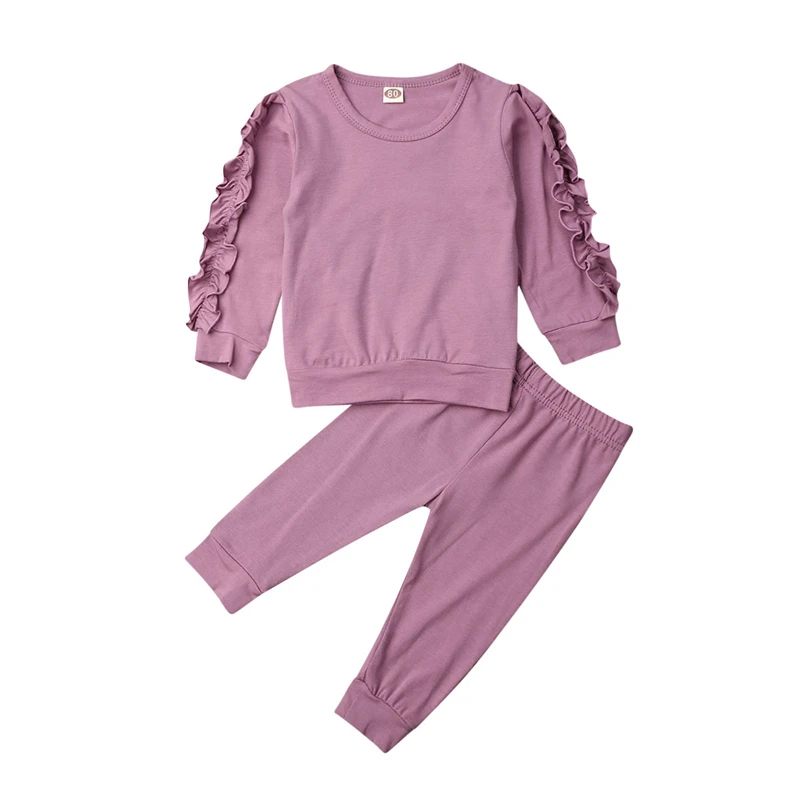 Conjuntos de 0 a 3 a&ntilde;os para ni&ntilde;as peque&ntilde;as, sudaderas informales y pantalones largos, ropa de casa de Color s&oacute;lido, primavera y oto&ntilde;o-4